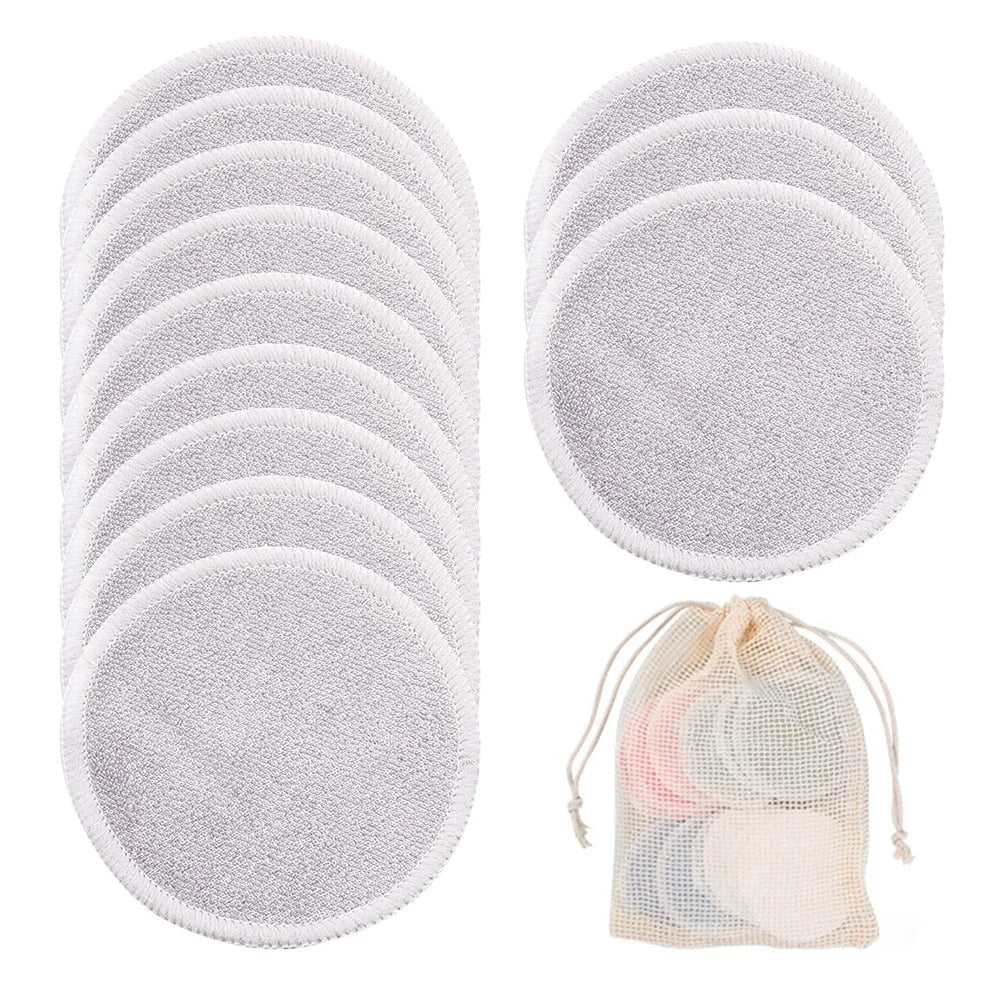 Reusable Bamboo Fiber Makeup Remover Pads 12pcs/Pack Washable Rounds Cleansing Facial Cotton Make Up Removal Pads Tool