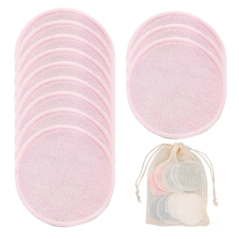 Reusable Bamboo Fiber Makeup Remover Pads 12pcs/Pack Washable Rounds Cleansing Facial Cotton Make Up Removal Pads Tool
