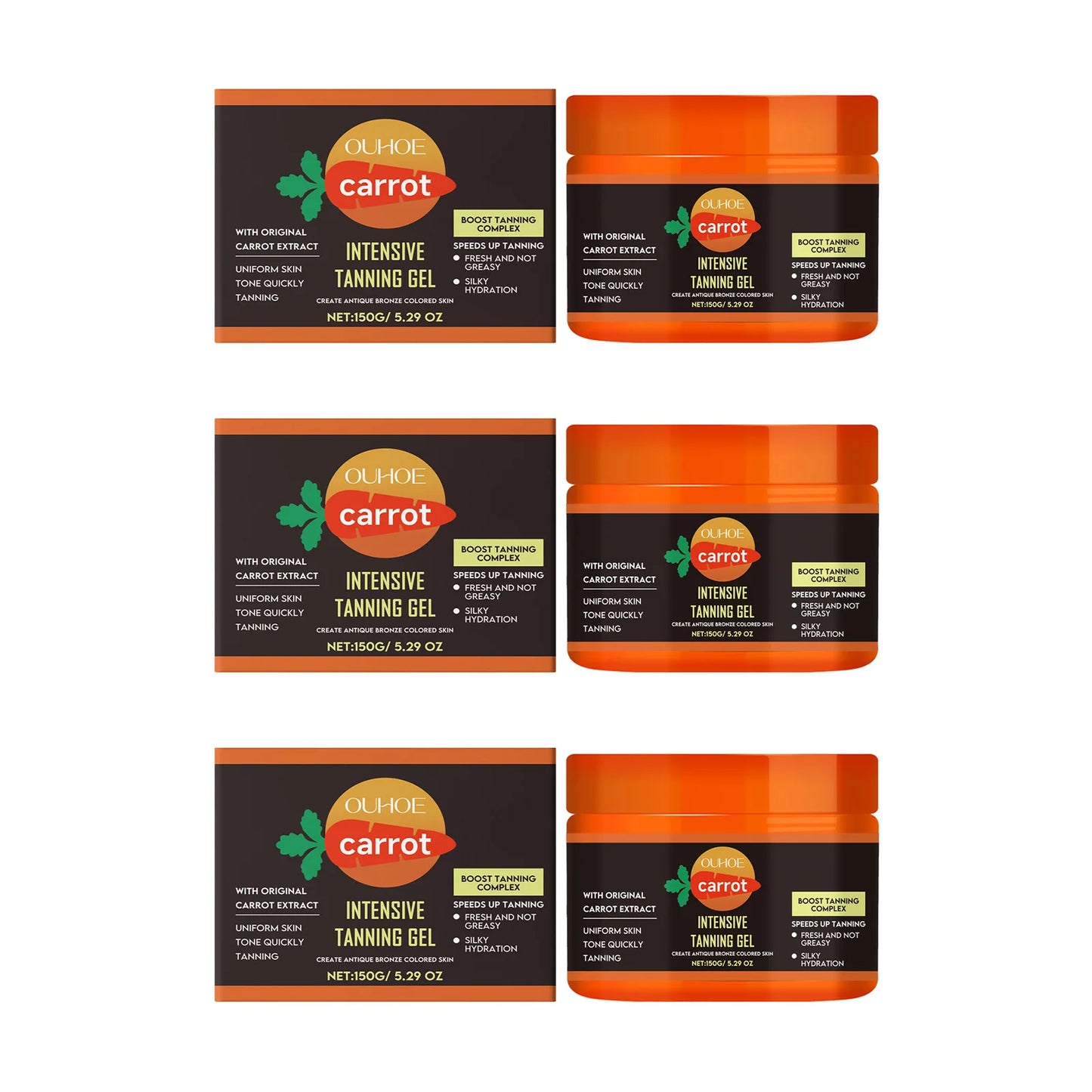 Carrot Tanning Gel Hydrating Lightweight Fast Absorbing Bronzing Gel Moisturizing Natural Sunless Tan Enhancer for Face & Body
