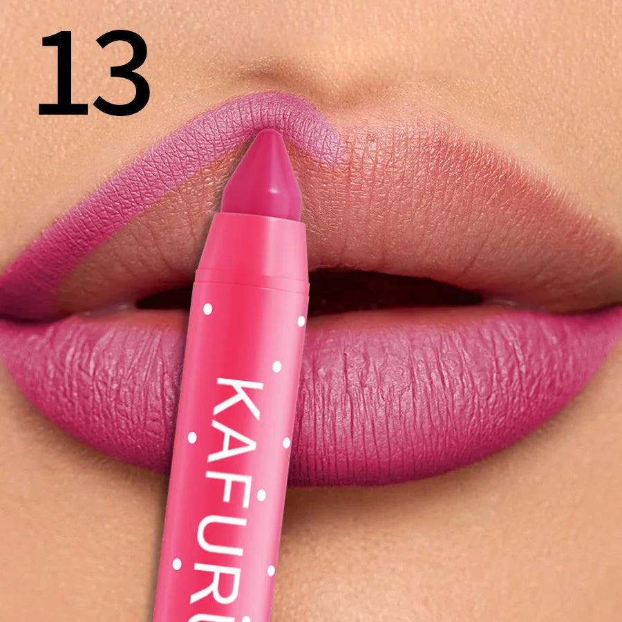 15 Colors Lipstick Pencil Waterproof Sexy Red Matte Contour Tint Lipstic Pen Long-lasting Lipliner Pen Non-stick Cup Lip Makeup