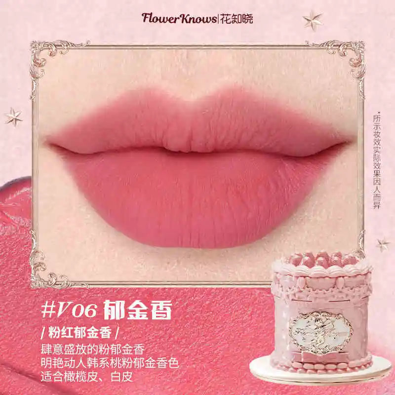 Flower Knows Strawberry Rococo Series Cloud Lip Cream Lip Gloss Long Lasting Velvet Lip Tint Lipstick for Women Cosmetic