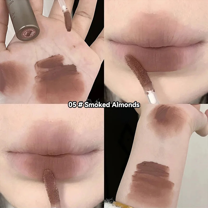 DIXI Mini Silver Tube Matte Lip Glaze — Velvet Finish, Skin-Enhancing, Versatile Low-Saturation Latte Shade