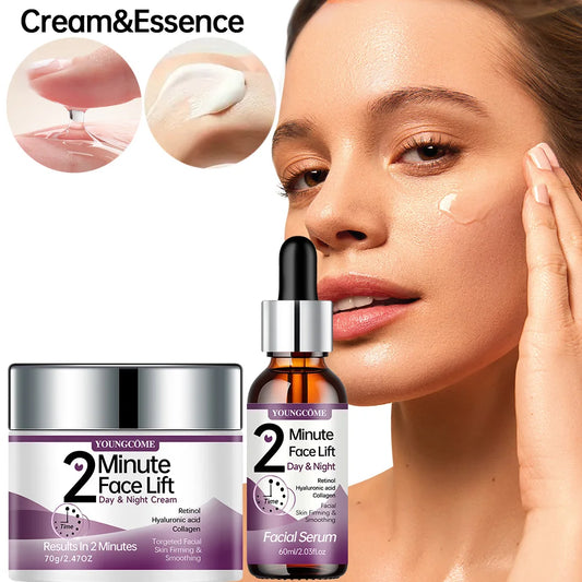 YOUNGCOME 2 Minute Face Lift Day&Night Cream with Retinol and Serum, Hyaluronic Acid, Collagen, Anti-Aging Firming Moisturizer
