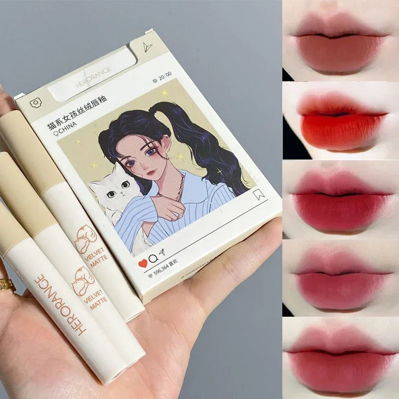 Creative Cigarette Shape Lipstick Set Waterproof Nude Red Lip Glaze 5 Color Matte Lip Gloss Velvet Lip Mud Girl Makep Cosmetics