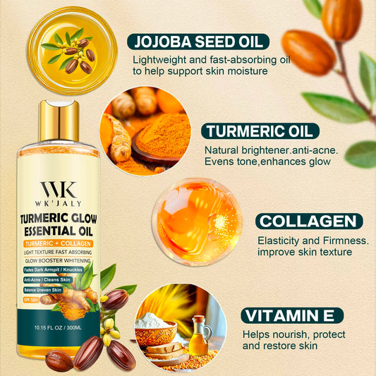 WK JALY Turmeric Glow Essential Body Oil, Moisturizing, Whitening, Fades Dark Armpit, Knuckles, Anti-Acne, Balance Uneven Skin