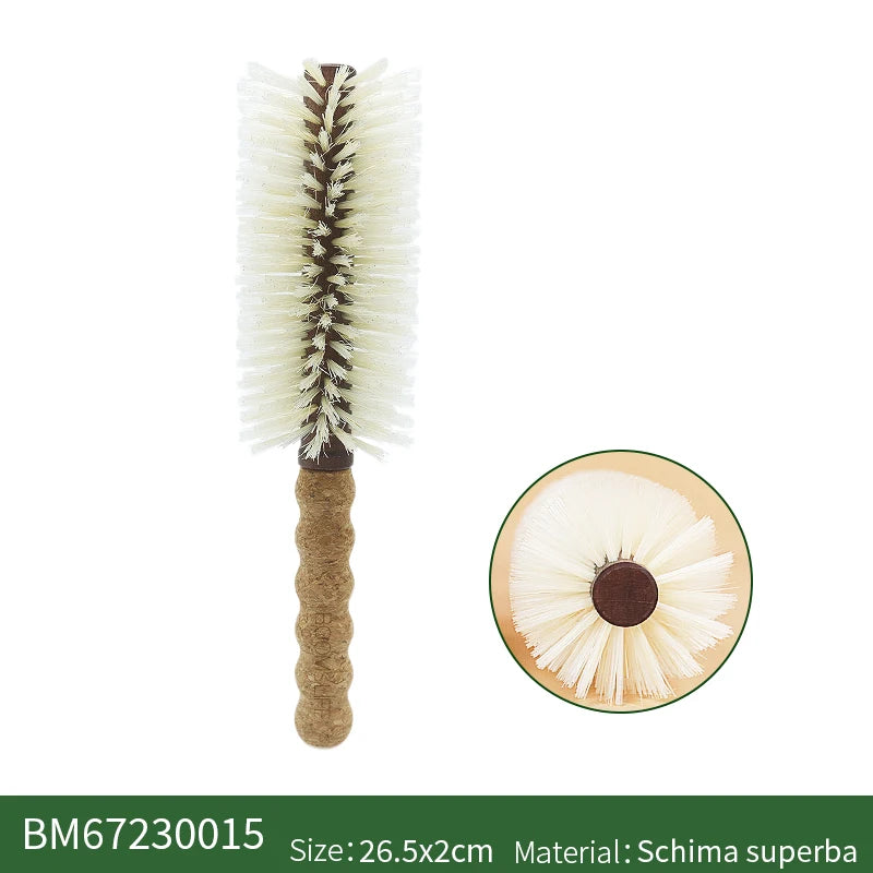 Personalized Boar Bristles Hair Brush Cork handle Round Barrel Hair Comb For Curling Anti Static Roller HairBrush Wood Combs