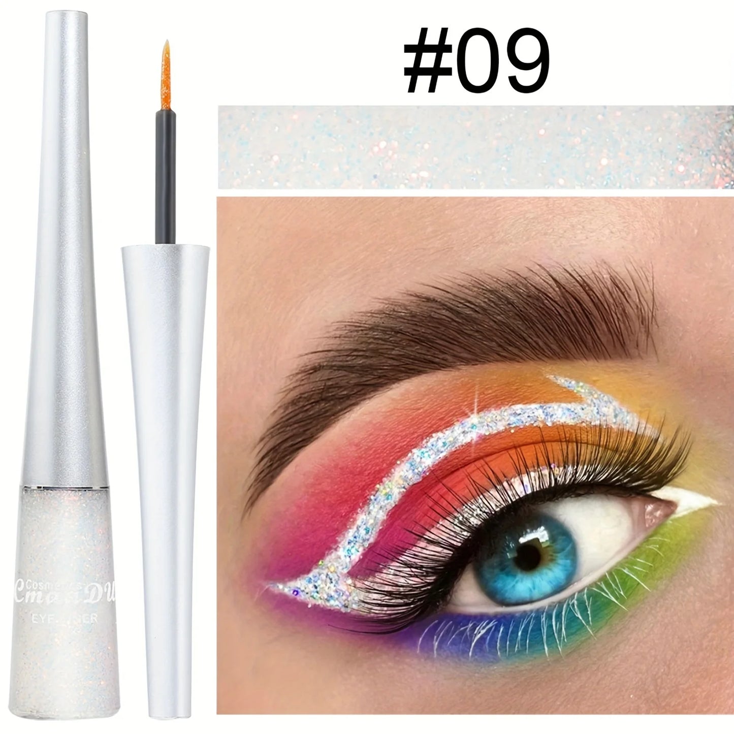 Long-Lasting Liquid Eyeliner Pen - Shimmer in Silvery, Green & Blue | Waterproof, Smudge-Proof Makeup