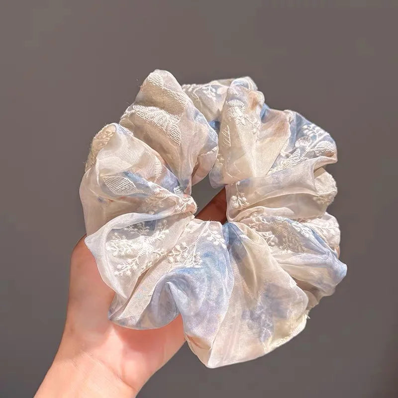 korea fashion Leopard print oversized scrunchie for women elastic big hair tie girls black hair rubber bands Retro hair rope