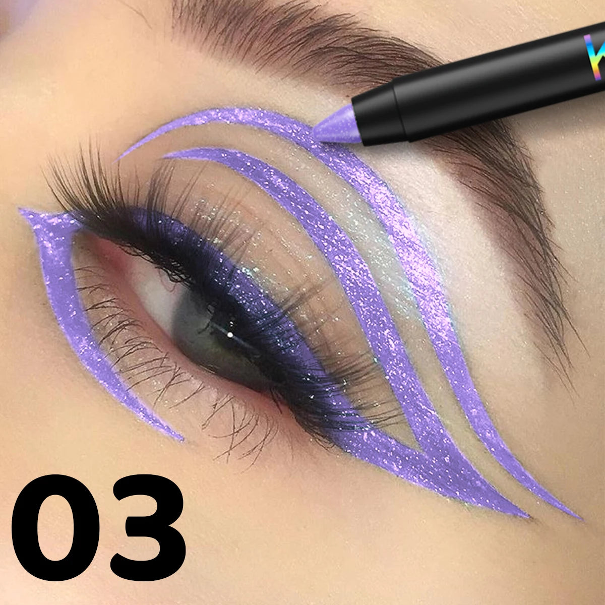 1pc Colourful Eyeliner Pen,High Pigmented Pearly Glitter&Shimmer Metallic Eyeliner Stick, Long Lasting Waterproof White Black