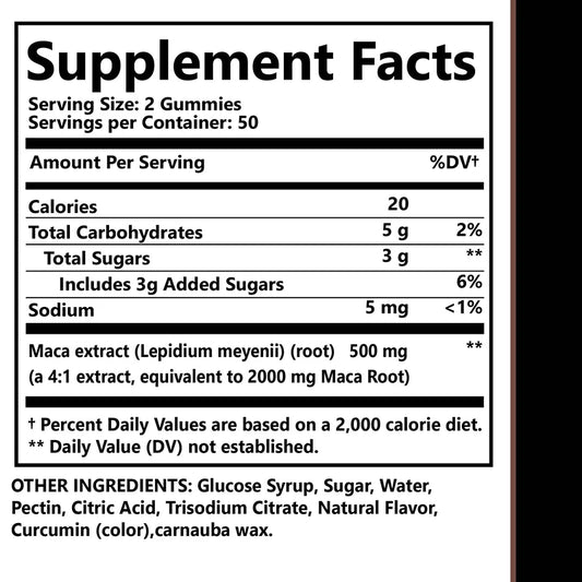 Maca Root Gummies - Enhances Energy, Endurance, Muscle Mass, Hormone Balance