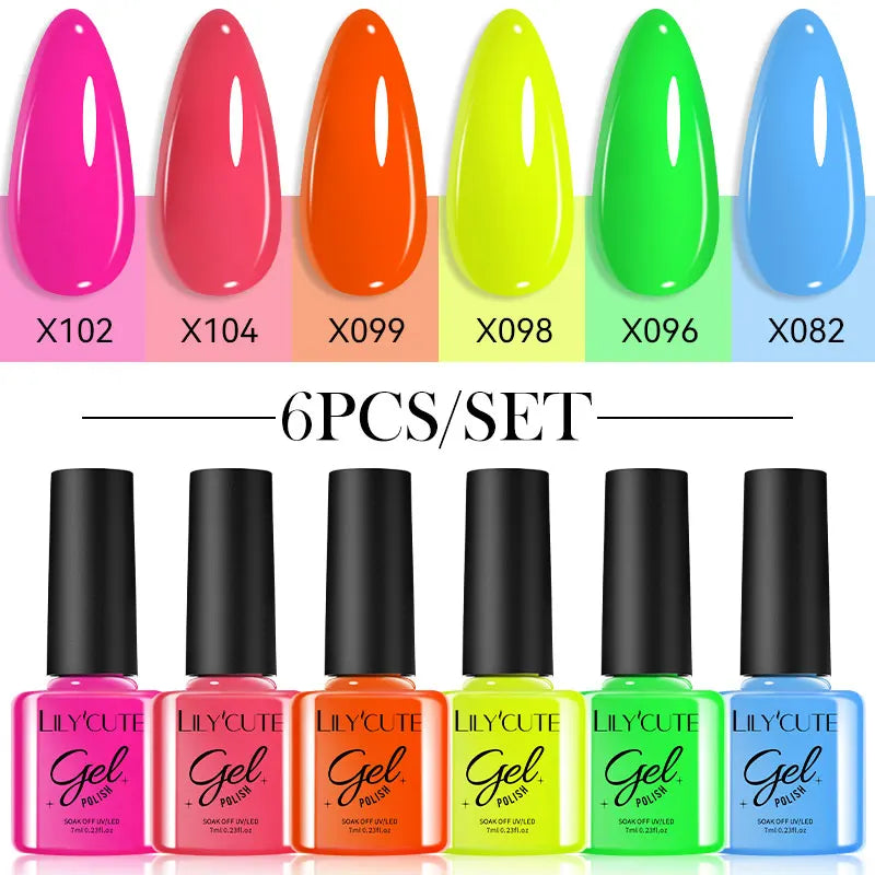 LILYCUE 6Pcs/Set Red Nude Glitter Gel Nail Polish Gorgeous Full Coverage Soak Off UV Gel Nail Art Base Top Coat Gel Polish Kits