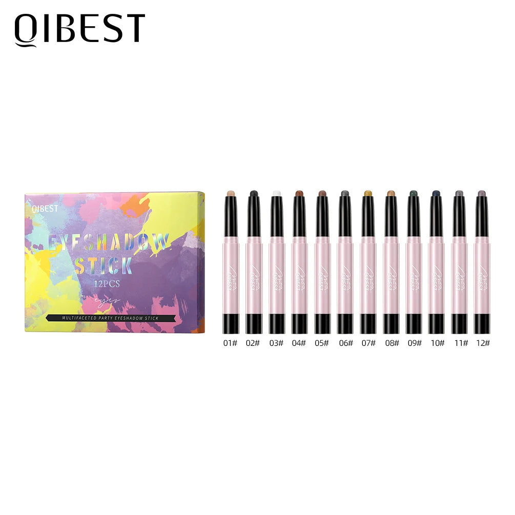 QIBEST Pearlescent Silkworm Eyeshadow Pen Waterproof Eyeshadow Pencil Glitter Matte Nude Gold Eye Shadow Pen Pigment Cosmetics