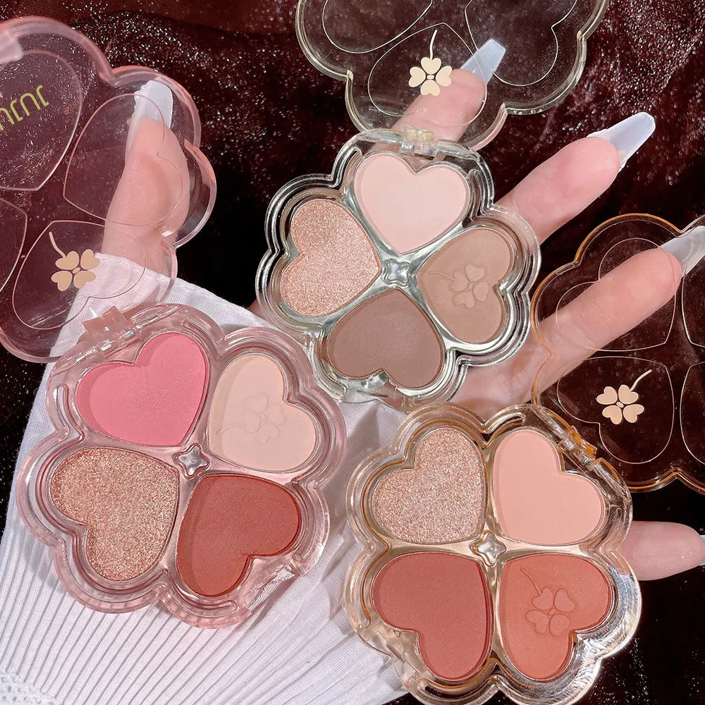 Lucky Clover Eyeshadow Palette, Daily Earthy Color, Fine Glitter, Pearlescent Matte, Pure Lust Four-Color Eyeshadow Palette