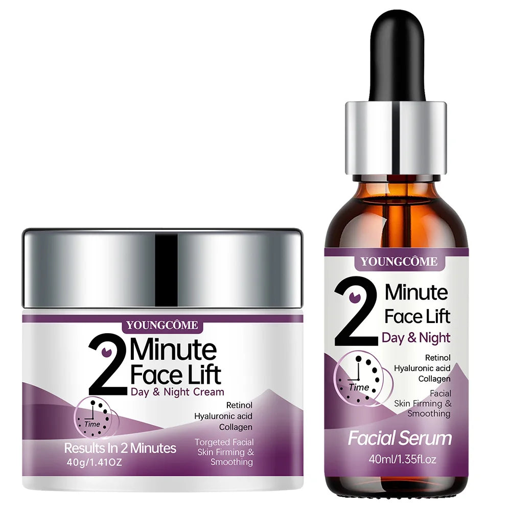 YOUNGCOME 2 Minute Face Lift Day&Night Cream with Retinol and Serum, Hyaluronic Acid, Collagen, Anti-Aging Firming Moisturizer
