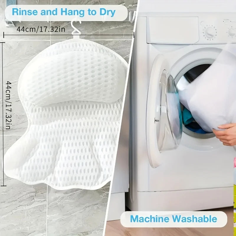 1pc Luxury Bath Pillow with 3D Air Mesh & Secure Suction | Neck/Back Support, Machine Washable, Home/Spa Use
