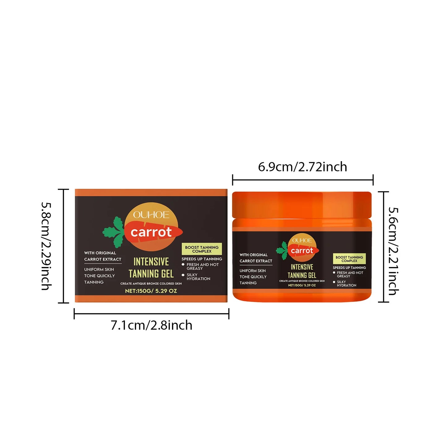 Carrot Tanning Gel Hydrating Lightweight Fast Absorbing Bronzing Gel Moisturizing Natural Sunless Tan Enhancer for Face & Body