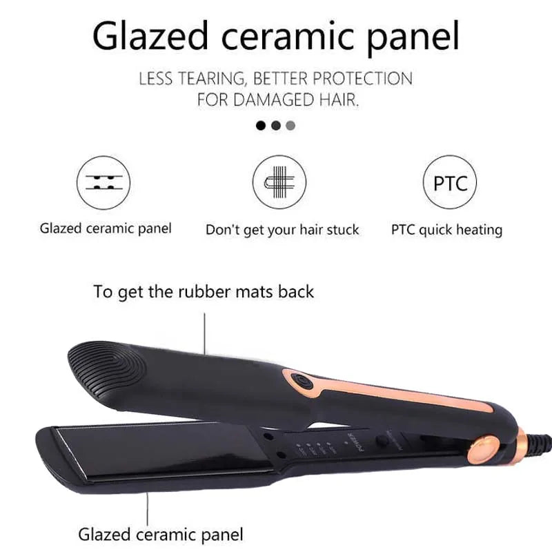 Hair Straightener Professional Ceramic Flat Iron Negative Ion Wide Plate Temperature Adjustable Straightening Iron