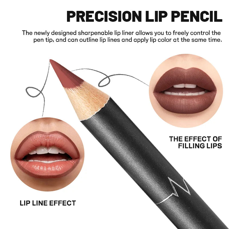 Waterproof Matte Lipliner Pencil – Red Contour Tint, Long-Lasting, Moisturizing Lips Makeup, 12 Colors