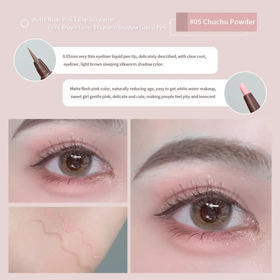 Double Head Eyeliner Pen Very Fine Tip Lying Silkworm Eye Brightening Waterproof And Durable Not Easy To Halo Dye Natural