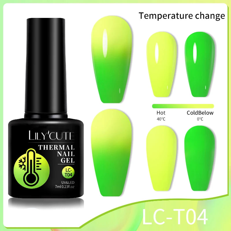 LILYCUTE Thermal Nail Gel Polish 3 Layers Temperature Shiny Color Changing Series Semi Permanent Soak Off UV Nail Gels Polish