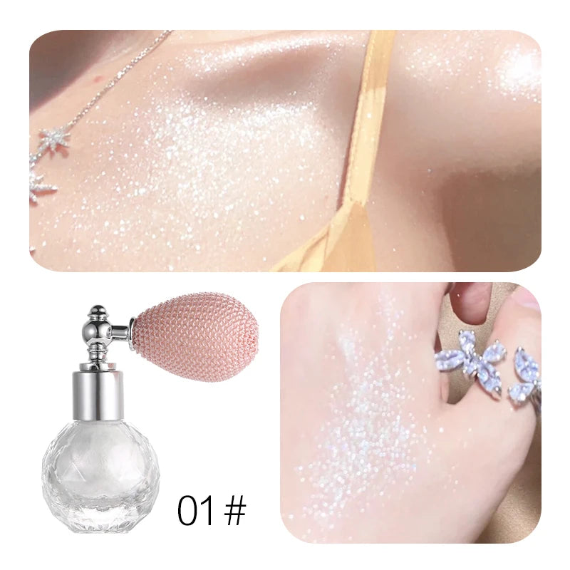 Shiny Glitter Body Powder Highlighter Spray with High Gloss Shines and Sparkles, Suitable for Face and Body Makeup Highlighter