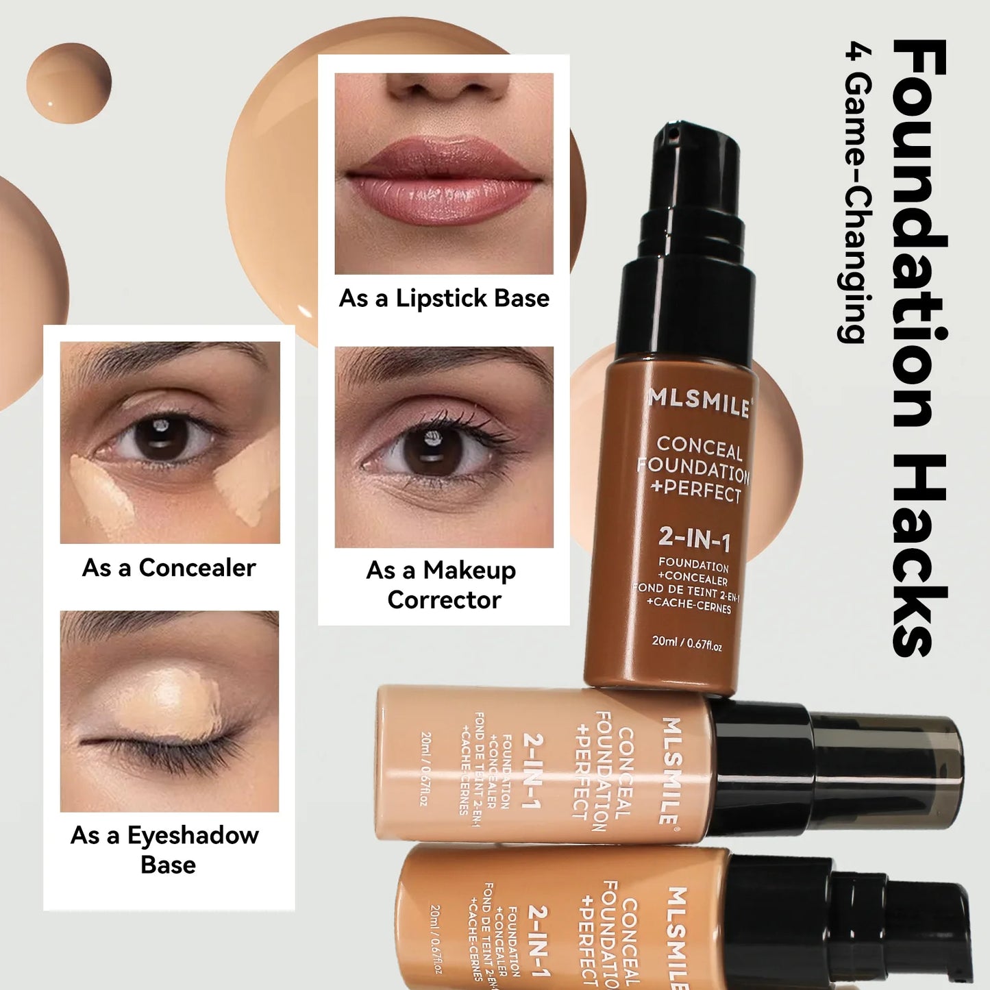 MLSMILE 6 color Powder Foundation long-Lasting Waterproof, Moisturing Sweat resistant and easy to open Oil-control concealer