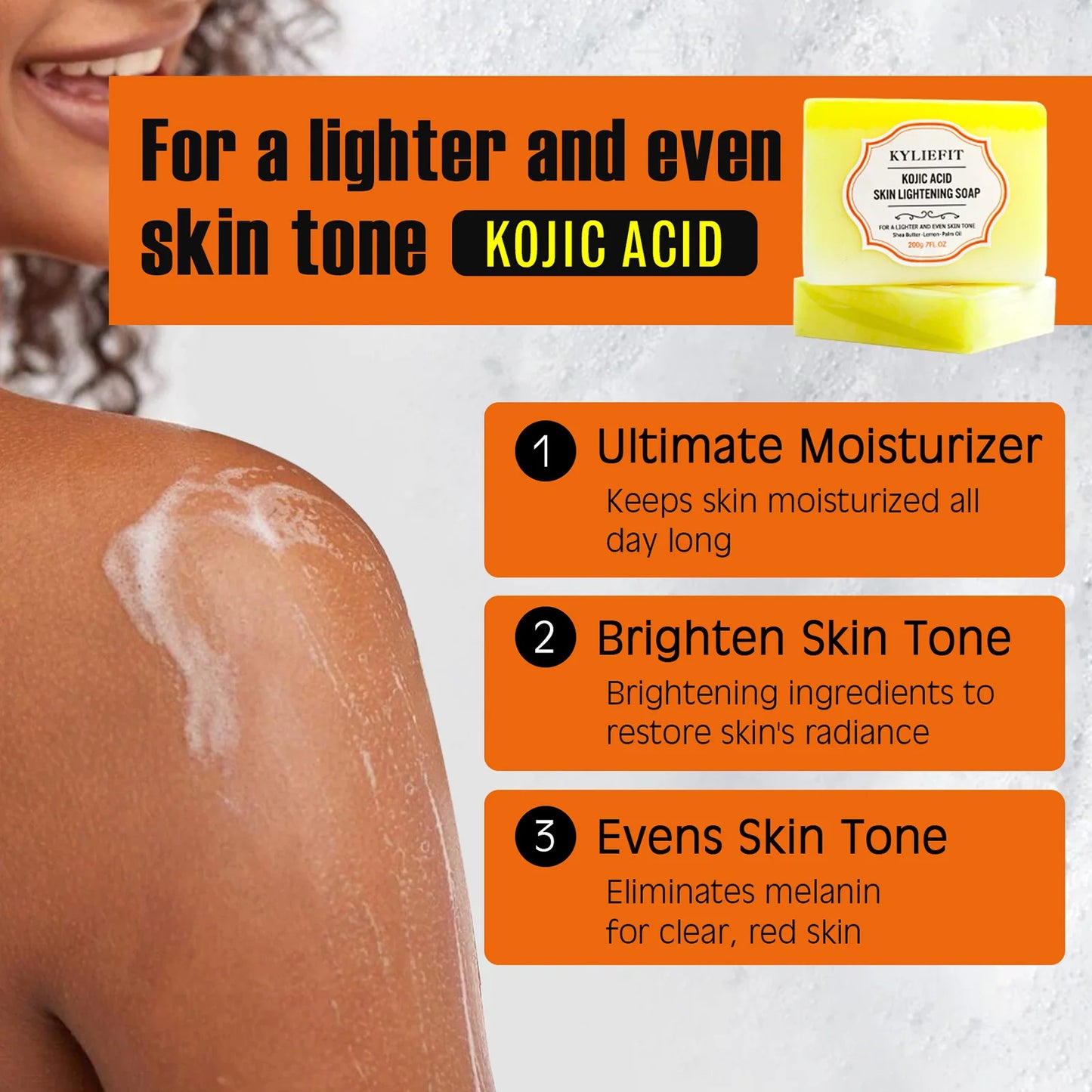 Kojic Acid Whitening & Dark Spot Remover Soap Bar, with Turmeric, Shea Butter, Coconut Oil, Lightening & Clean Skin, 200g/7 oz