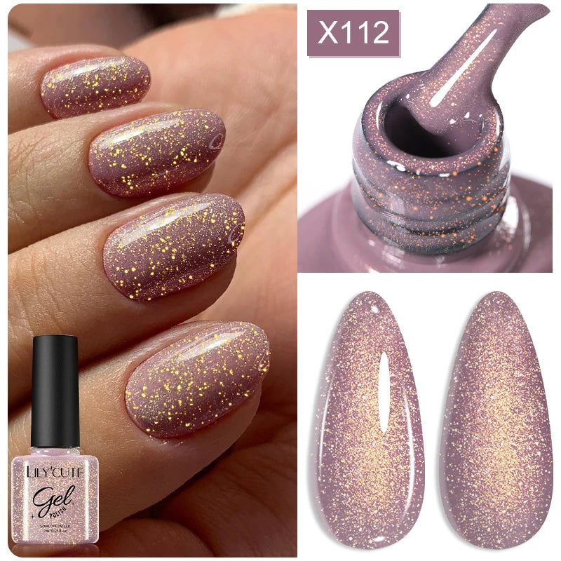 LILYCUE 6Pcs/Set Red Nude Glitter Gel Nail Polish Gorgeous Full Coverage Soak Off UV Gel Nail Art Base Top Coat Gel Polish Kits