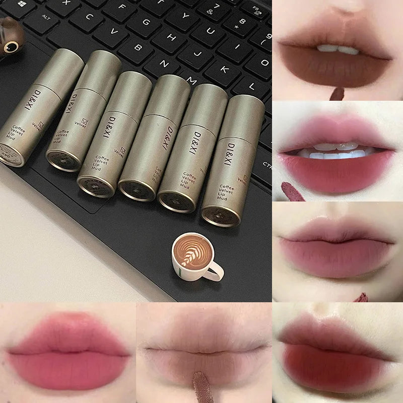DIXI Mini Silver Tube Matte Lip Glaze — Velvet Finish, Skin-Enhancing, Versatile Low-Saturation Latte Shade