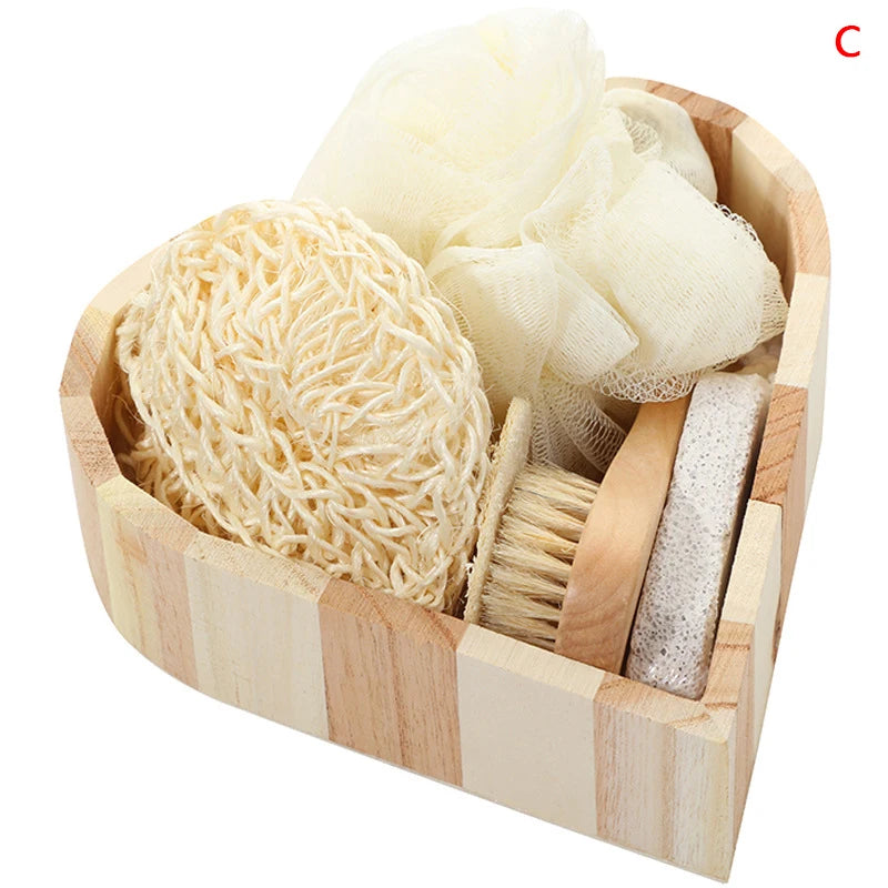 1 Set Spa Heart Shape Gift Box Bathing Skin Cleaning Kit Spa Gift For Women Sisal Bath Flower Kit Back Scrubber Gloves Massager