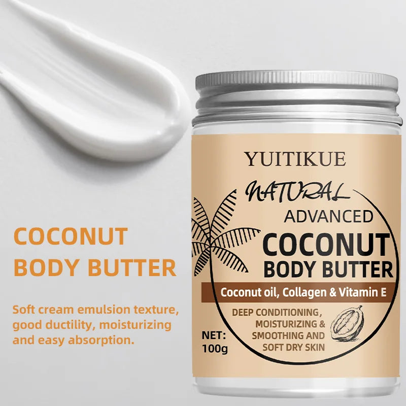 Natural Coconut Body Cream Coconut Oil/Collagen Deep Moisturizing, Easily Absorbed, Nourishes Dry Skin 100g