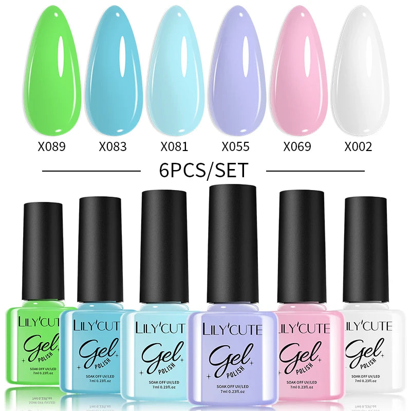 LILYCUTE 6PCs/Set Gel Nail Polish Set Kit Glitter Nail Gel Sequin Vernis Semi Permanent For Manicure Varnish UV LED Nail Art Gel