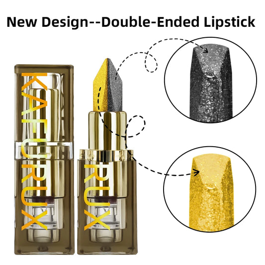 1PC Metallic Finish Lipstick Glitter Black&yellow Two Tone High Pigment Lip Tint Korean Makeup Hydrating Shine Cosmetic Gifts