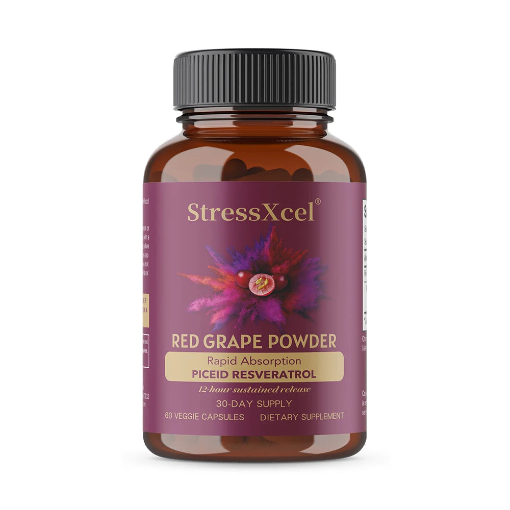 Red Grape Powder Capsules, 12-Hour Slow-Release Resveratrol for Fast Absorption, 120 Vegetarian Capsules