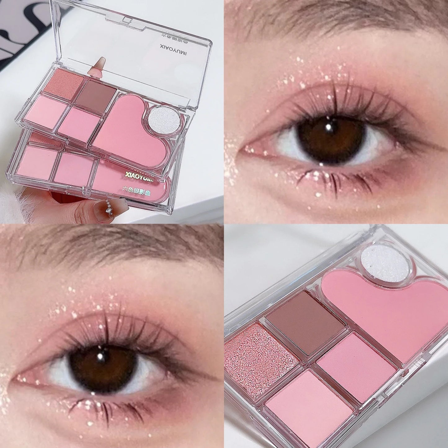 Six-color eyeshadow light shadow integrated eyeshadow palette, matte pearlescent pink, long-lasting makeup, pure desire