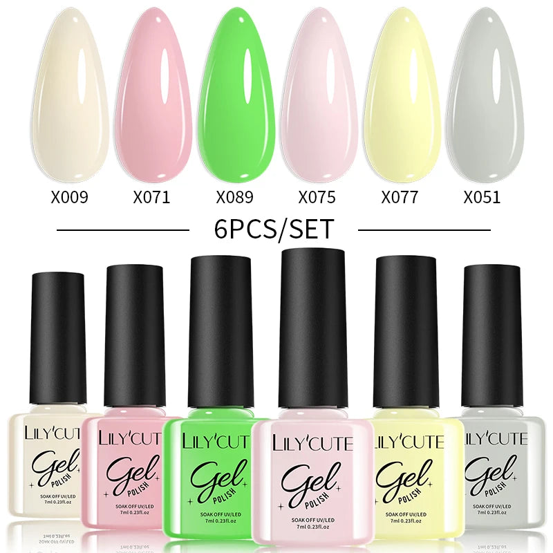 LILYCUTE 6PCs/Set Gel Nail Polish Set Kit Glitter Nail Gel Sequin Vernis Semi Permanent For Manicure Varnish UV LED Nail Art Gel