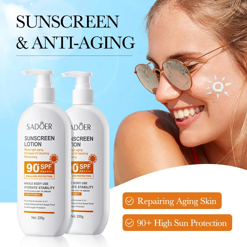 Super 220ml Vitamin E Body And Face Sunscreen Lotion SPF 90 PA++++Whole Body Use Protect + Hydrate Moisturizing