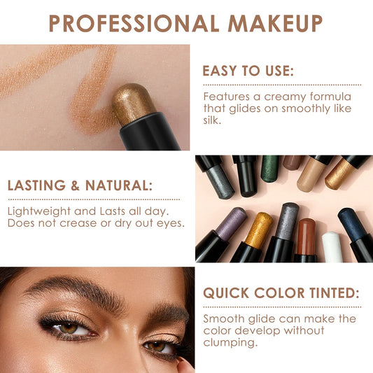 QIBEST 12 Colors Eyeshadow Sticker Cosmetics Shadows Pencil Eyeliner Highlighter Shimmer Pigment Professional Female Makeup