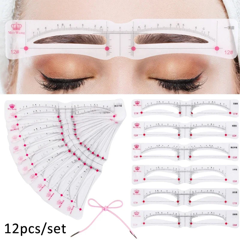 12 Style Fixable Eyebrow Stencil Card Grooming Brow Shaper Template Reusable Stickers Makeup Drawing Eyebrow Stamp Beauty Tools