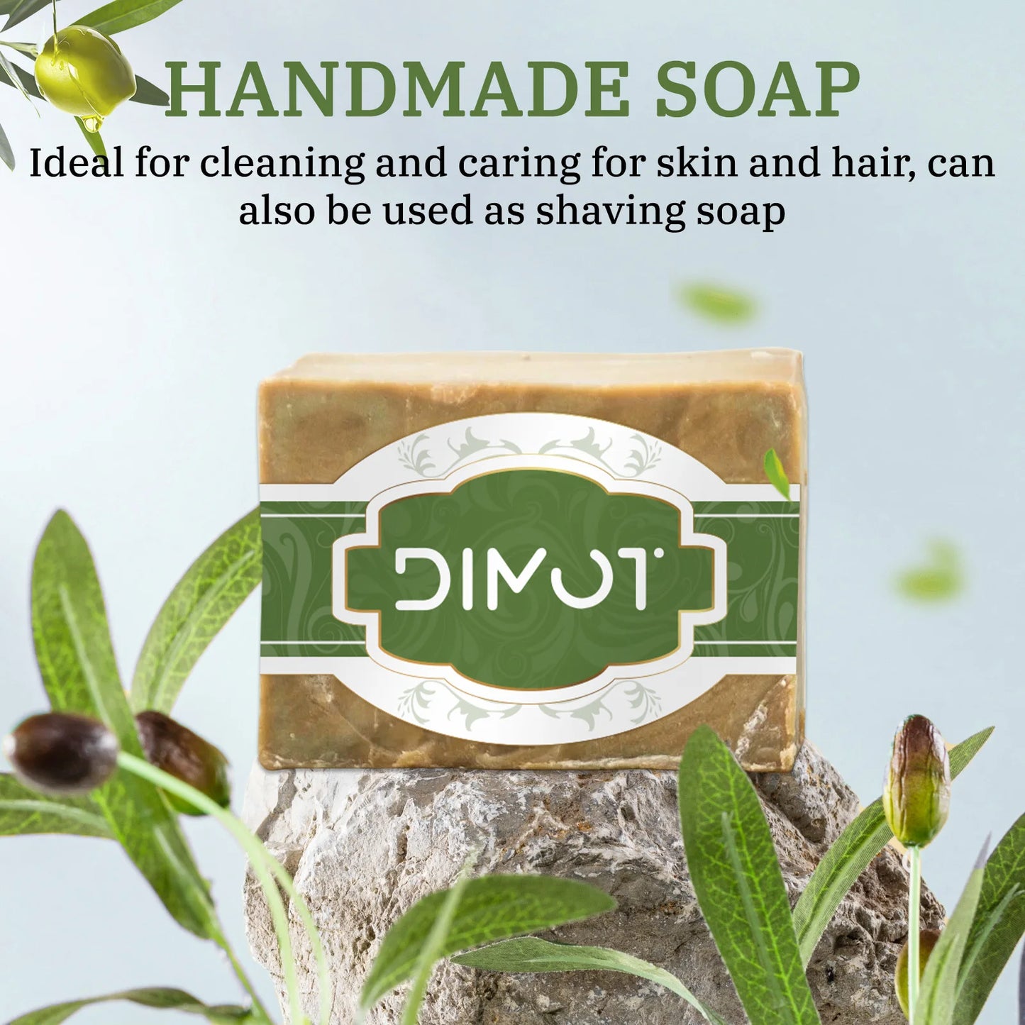 Olive Oil Soap Bar - Handmade Natural Plant-Based Soap for Face, Body & Hair, with Olive Fruit Oil, for Moisturizing 200g