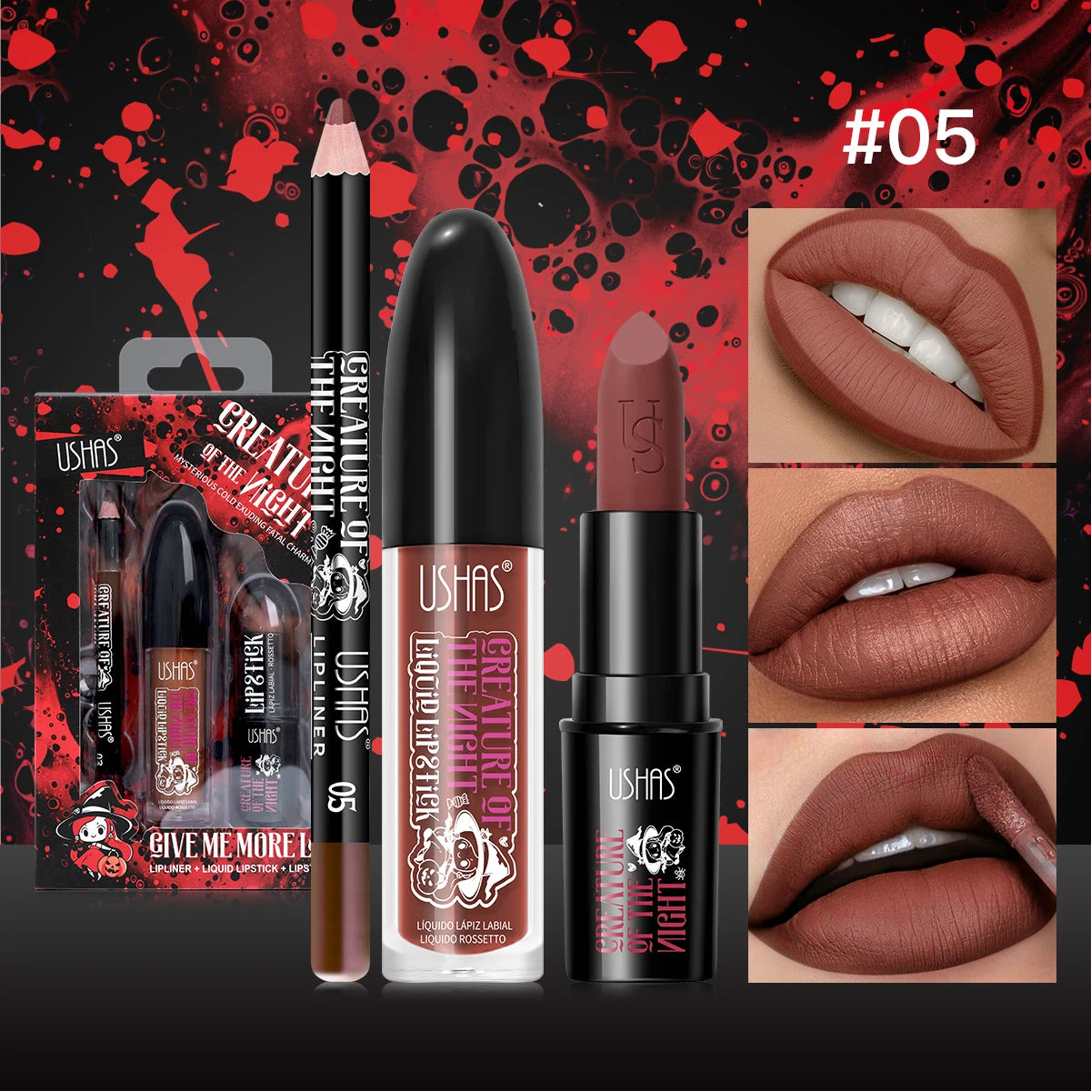 Long Lasting Velvet Lipstick Set Matte Non Transfer Waterproof Lip Gloss Liner Combo High Color Intensity Halloween Makeup