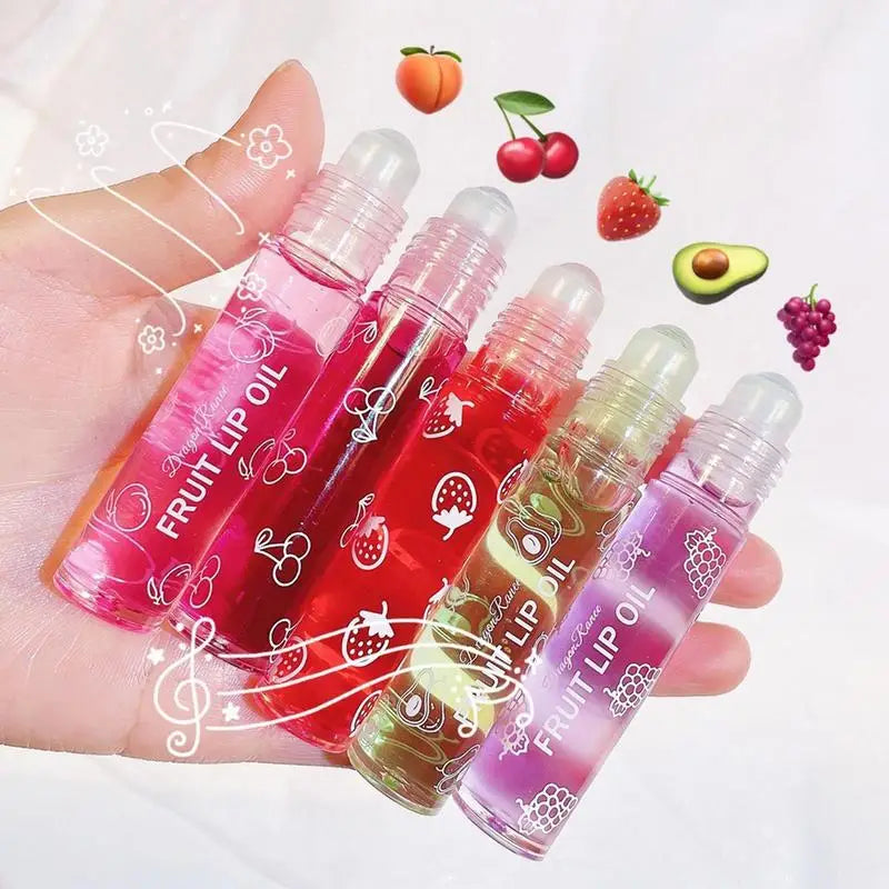 Transparent Hydrating Lip Gloss Fruit Roll-on Balm Lip Makeup Gloss Oil Primer Moisturizing Clear Lip Oil Long Lasting Cosmetics