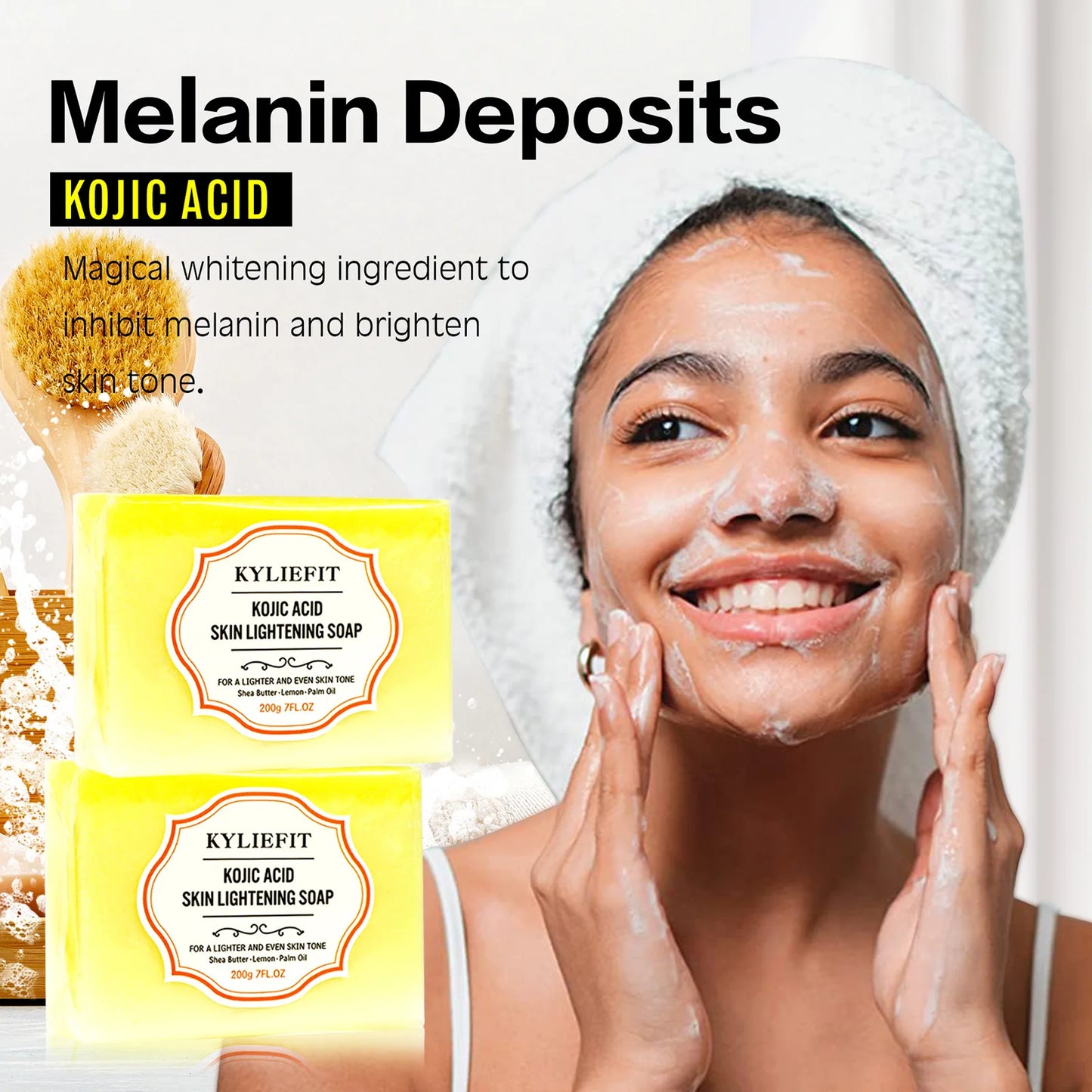 Kojic Acid Whitening & Dark Spot Remover Soap Bar, with Turmeric, Shea Butter, Coconut Oil, Lightening & Clean Skin, 200g/7 oz