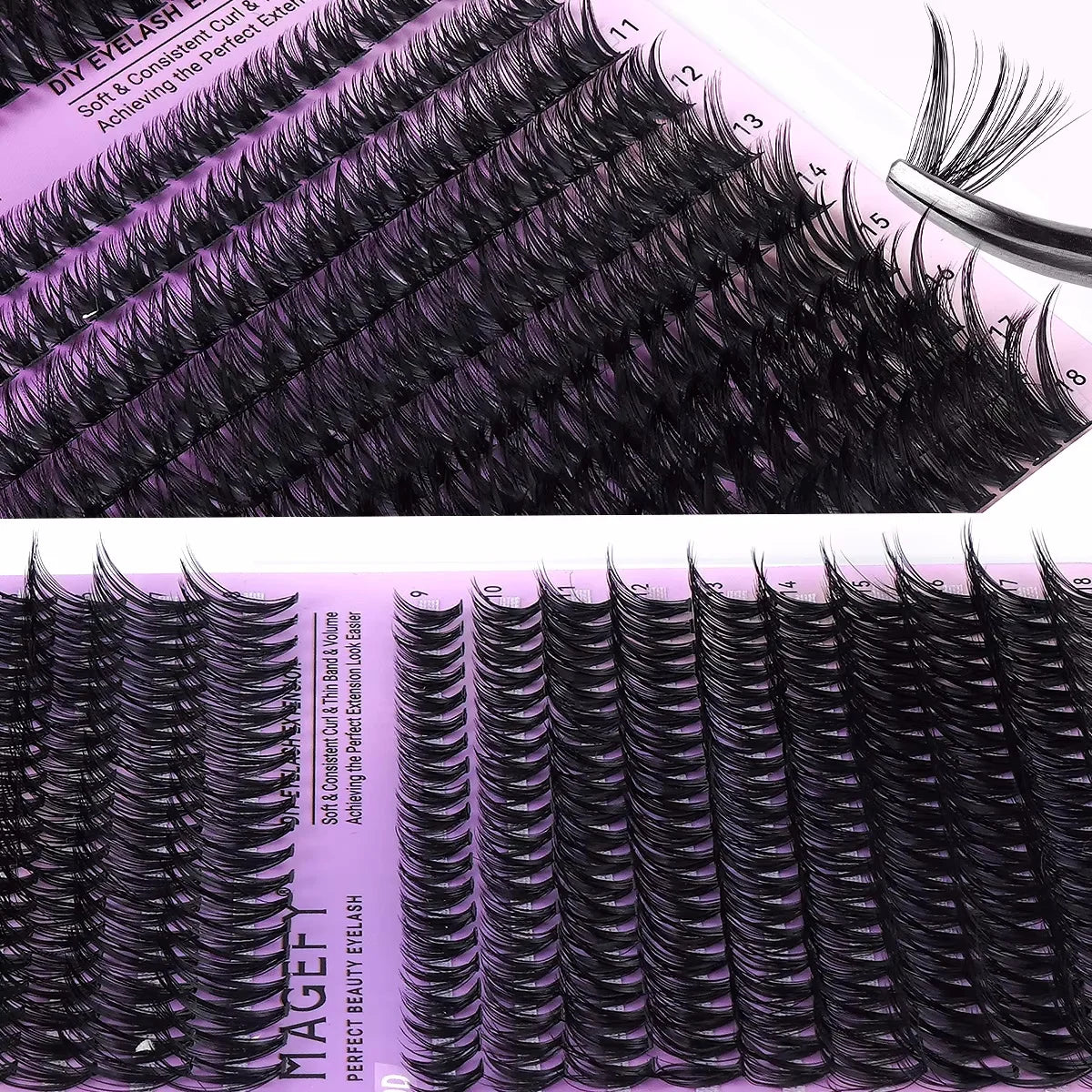 MJ DIY Lashes Extensions Kit 640pcs Lash Clusters 80D/100D Wispy Individual Lashes Mix 9-18mm Cluster Eyelash Extension