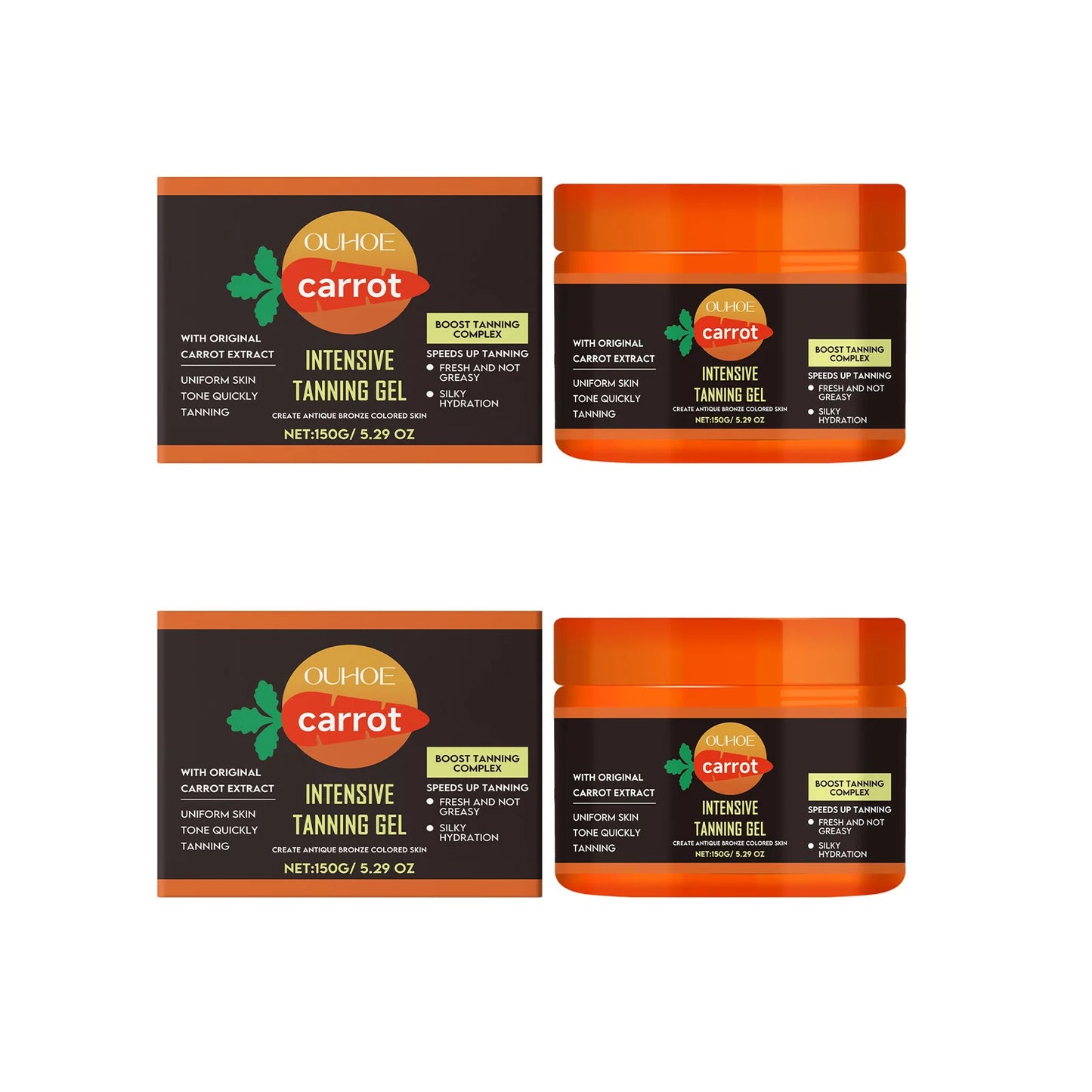Carrot Tanning Gel Hydrating Lightweight Fast Absorbing Bronzing Gel Moisturizing Natural Sunless Tan Enhancer for Face & Body