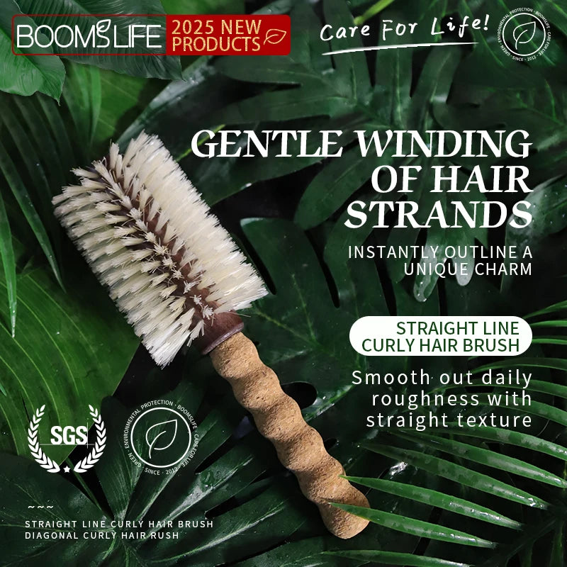 Personalized Boar Bristles Hair Brush Cork handle Round Barrel Hair Comb For Curling Anti Static Roller HairBrush Wood Combs