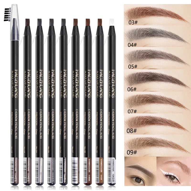 HAOZHUANG Waterproof Long-Lasting Eyebrow Pencil with Soft Brush – Smudge-Proof Daily Eyebrow Makeup Tool