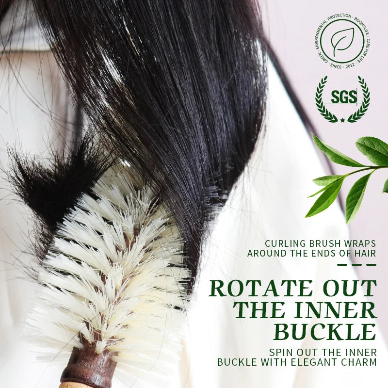 Personalized Boar Bristles Hair Brush Cork handle Round Barrel Hair Comb For Curling Anti Static Roller HairBrush Wood Combs