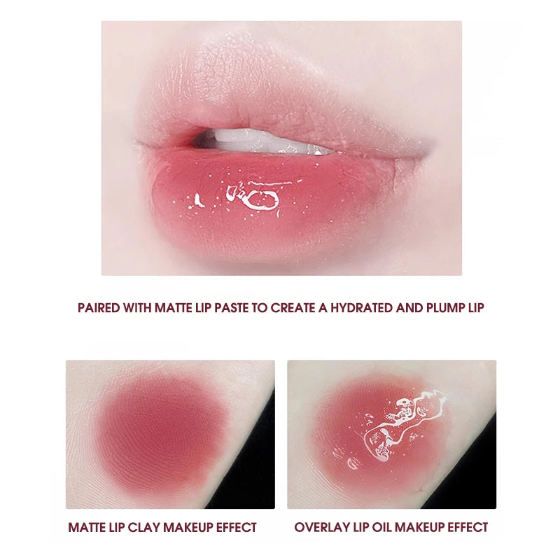 Lightweight and plump lip balm with a glossy mirror finish. The glass lips are moisturized and moisturized with lip oil