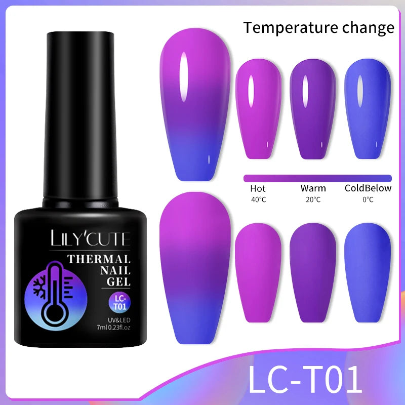 LILYCUTE Thermal Nail Gel Polish 3 Layers Temperature Shiny Color Changing Series Semi Permanent Soak Off UV Nail Gels Polish